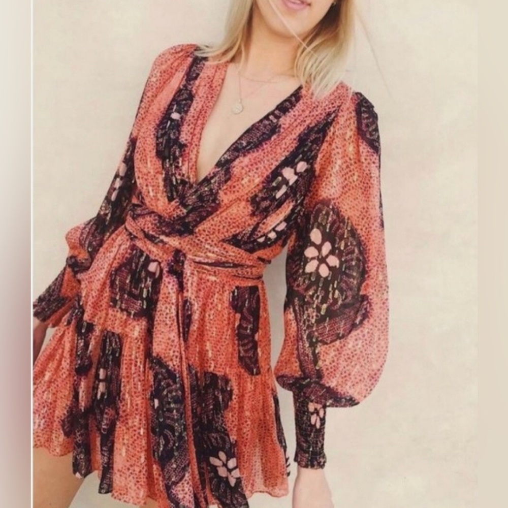 Ulla Johnson Noemi Coral and Metallic Silk Mini Dress - Picture 11 of 14